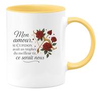 quotedazur - Mug Mon amour, si Cupidon avait un trophée du meilleur tir, ce serait nous - Tasse Cadeau Amour, Saint-Valentin, Couple Femme - Jaune/Céramique