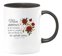quotedazur - Mug Mon amour, si Cupidon avait un trophée du meilleur tir, ce serait nous - Tasse Cadeau Amour, Saint-Valentin, Couple Femme - Noir/Céramique