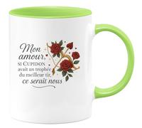 quotedazur - Mug Mon amour, si Cupidon avait un trophée du meilleur tir, ce serait nous - Tasse Cadeau Amour, Saint-Valentin, Couple Femme - Vert/Céramique