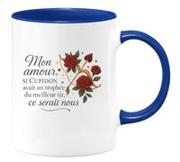 quotedazur - Mug Mon amour, si Cupidon avait un trophée du meilleur tir, ce serait nous - Tasse Cadeau Amour, Saint-Valentin, Couple Femme - Bleu/Céramique