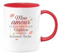 quotedazur - Mug Mon amour, tu es la preuve que Cupidon a parfois la bonne flèche - Tasse Cadeau Amour, Saint-Valentin, Couple Homme - Rouge/Céramique