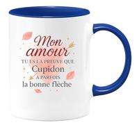 quotedazur - Mug Mon amour, tu es la preuve que Cupidon a parfois la bonne flèche - Tasse Cadeau Amour, Saint-Valentin, Couple Homme - Bleu/Céramique