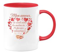 quotedazur - Mug Mon amour, tu rends même les matins du 15 février romantiques - Tasse Cadeau Amour, Saint-Valentin, Couple Homme - Rouge/Céramique