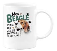 quotedazur - Mug Mon beagle pense que je suis incroyable (il a du flair) - Tasse Cadeau Beagle Femme - Blanc/Céramique
