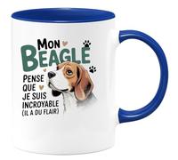 quotedazur - Mug Mon beagle pense que je suis incroyable (il a du flair) - Tasse Cadeau Beagle Femme - Bleu/Céramique