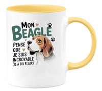 quotedazur - Mug Mon beagle pense que je suis incroyable (il a du flair) - Tasse Cadeau Beagle Femme - Jaune/Céramique