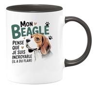 quotedazur - Mug Mon beagle pense que je suis incroyable (il a du flair) - Tasse Cadeau Beagle Femme - Noir/Céramique
