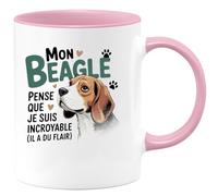 quotedazur - Mug Mon beagle pense que je suis incroyable (il a du flair) - Tasse Cadeau Beagle Femme - Rose/Céramique