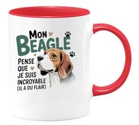 quotedazur - Mug Mon beagle pense que je suis incroyable (il a du flair) - Tasse Cadeau Beagle Femme - Rouge/Céramique