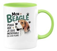 quotedazur - Mug Mon beagle pense que je suis incroyable (il a du flair) - Tasse Cadeau Beagle Femme - Vert/Céramique