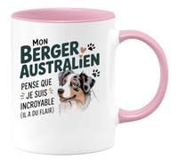 quotedazur - Mug Mon berger australien pense que je suis incroyable (il a du flair) - Tasse Cadeau Berger Australien Femme - Rose/Céramique