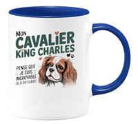 quotedazur - Mug Mon cavalier king charles pense que je suis incroyable (il a du flair) - Tasse Cadeau Cavalier King Charles Femme - Bleu/Céramique
