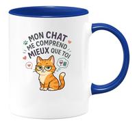 quotedazur - Mug Mon chat me comprend mieux que toi - Tasse Cadeau Humour Femme - Bleu/Céramique