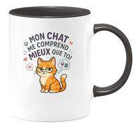 quotedazur - Mug Mon chat me comprend mieux que toi - Tasse Cadeau Humour Femme - Noir/Céramique