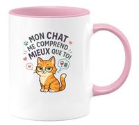quotedazur - Mug Mon chat me comprend mieux que toi - Tasse Cadeau Humour Femme - Rose/Céramique