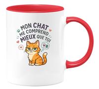quotedazur - Mug Mon chat me comprend mieux que toi - Tasse Cadeau Humour Femme - Rouge/Céramique