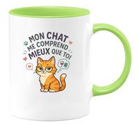 quotedazur - Mug Mon chat me comprend mieux que toi - Tasse Cadeau Humour Femme - Vert/Céramique