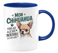 quotedazur - Mug Mon chihuahua pense que je suis incroyable (il a du flair) - Tasse Cadeau Chihuahua Femme - Bleu/Céramique