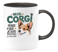 quotedazur - Mug Mon corgi pense que je suis incroyable (il a du flair) - Tasse Cadeau Corgi Femme - Noir/Céramique