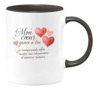 quotedazur - Mug Mon cœur, grâce à toi je comprends enfin toutes ces chansons d'amour niaises - Tasse Cadeau Amour, Saint-Valentin, Couple Homme - Noir/Céramique
