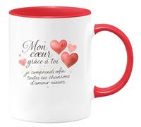 quotedazur - Mug Mon cœur, grâce à toi je comprends enfin toutes ces chansons d'amour niaises - Tasse Cadeau Amour, Saint-Valentin, Couple Homme - Rouge/Céramique