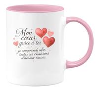 quotedazur - Mug Mon cœur, grâce à toi je comprends enfin toutes ces chansons d'amour niaises - Tasse Cadeau Amour, Saint-Valentin, Couple Homme - Rose/Céramique