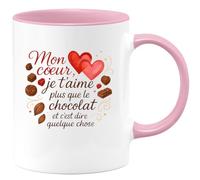 quotedazur - Mug Mon cœur, je t'aime plus que le chocolat et c'est dire quelque chose - Tasse Cadeau Amour, Saint-Valentin, Couple Homme - Rose/Céramique