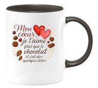 quotedazur - Mug Mon cœur, je t'aime plus que le chocolat et c'est dire quelque chose - Tasse Cadeau Amour, Saint-Valentin, Couple Homme - Noir/Céramique