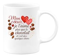 quotedazur - Mug Mon cœur, je t'aime plus que le chocolat et c'est dire quelque chose - Tasse Cadeau Amour, Saint-Valentin, Couple Homme - Blanc/Céramique