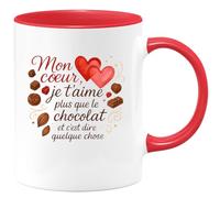 quotedazur - Mug Mon cœur, je t'aime plus que le chocolat et c'est dire quelque chose - Tasse Cadeau Amour, Saint-Valentin, Couple Homme - Rouge/Céramique