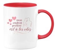 quotedazur - Mug mon endroit préféré est à tes côtés - Tasse Cadeau Saint-Valentin, Amour, Couple Femme - Rouge/Céramique