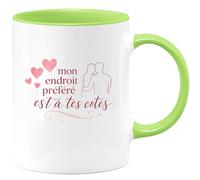 quotedazur - Mug mon endroit préféré est à tes côtés - Tasse Cadeau Saint-Valentin, Amour, Couple Femme - Vert/Céramique