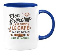 quotedazur - Mug Mon frère c'est comme le café, il a un grain mais je l'adore - Tasse Cadeau Frère Homme - Bleu/Céramique
