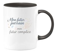 quotedazur - Mug Mon futur parrain mon futur complice - Tasse Cadeau Baptême Demande Futur Parrain Homme - Noir/Céramique