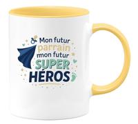quotedazur - Mug Mon futur parrain mon futur super héros - Tasse Cadeau Baptême Demande Futur Parrain Homme - Jaune/Céramique