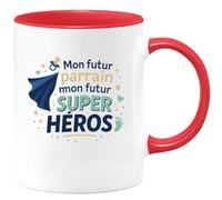 quotedazur - Mug Mon futur parrain mon futur super héros - Tasse Cadeau Baptême Demande Futur Parrain Homme - Rouge/Céramique