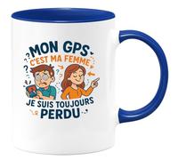 quotedazur - Mug Mon GPS c'est ma femme, je suis toujours perdu - Tasse Cadeau Humour Homme - Bleu/Céramique
