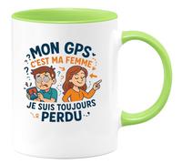 quotedazur - Mug Mon GPS c'est ma femme, je suis toujours perdu - Tasse Cadeau Humour Homme - Vert/Céramique