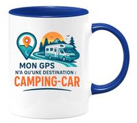 quotedazur - Mug Mon GPS n'a qu'une destination : camping-car - Tasse Cadeau Camping-car - Bleu/Céramique