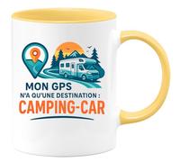 quotedazur - Mug Mon GPS n'a qu'une destination : camping-car - Tasse Cadeau Camping-car - Jaune/Céramique