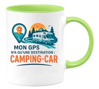 quotedazur - Mug Mon GPS n'a qu'une destination : camping-car - Tasse Cadeau Camping-car - Vert/Céramique