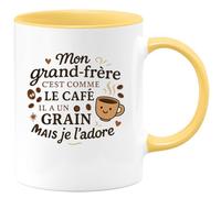 quotedazur - Mug Mon grand-frère c'est comme le café, il a un grain mais je l'adore - Tasse Cadeau Grand-frère Homme - Jaune/Céramique