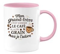 quotedazur - Mug Mon grand-frère c'est comme le café, il a un grain mais je l'adore - Tasse Cadeau Grand-frère Homme - Rose/Céramique