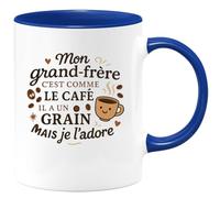 quotedazur - Mug Mon grand-frère c'est comme le café, il a un grain mais je l'adore - Tasse Cadeau Grand-frère Homme - Bleu/Céramique