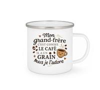 quotedazur - Mug Mon grand-frère c'est comme le café, il a un grain mais je l'adore - Tasse Cadeau Grand-frère Homme - Blanc/Emaillé