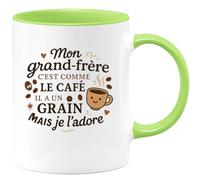 quotedazur - Mug Mon grand-frère c'est comme le café, il a un grain mais je l'adore - Tasse Cadeau Grand-frère Homme - Vert/Céramique