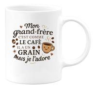 quotedazur - Mug Mon grand-frère c'est comme le café, il a un grain mais je l'adore - Tasse Cadeau Grand-frère Homme - Blanc/Céramique