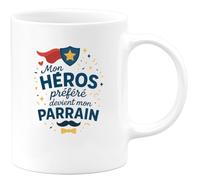 quotedazur - Mug Mon héros préféré devient mon parrain - Tasse Cadeau Baptême Demande Futur Parrain Homme - Blanc/Céramique