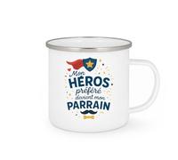 quotedazur - Mug Mon héros préféré devient mon parrain - Tasse Cadeau Baptême Demande Futur Parrain Homme - Blanc/Emaillé