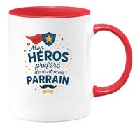 quotedazur - Mug Mon héros préféré devient mon parrain - Tasse Cadeau Baptême Demande Futur Parrain Homme - Rouge/Céramique